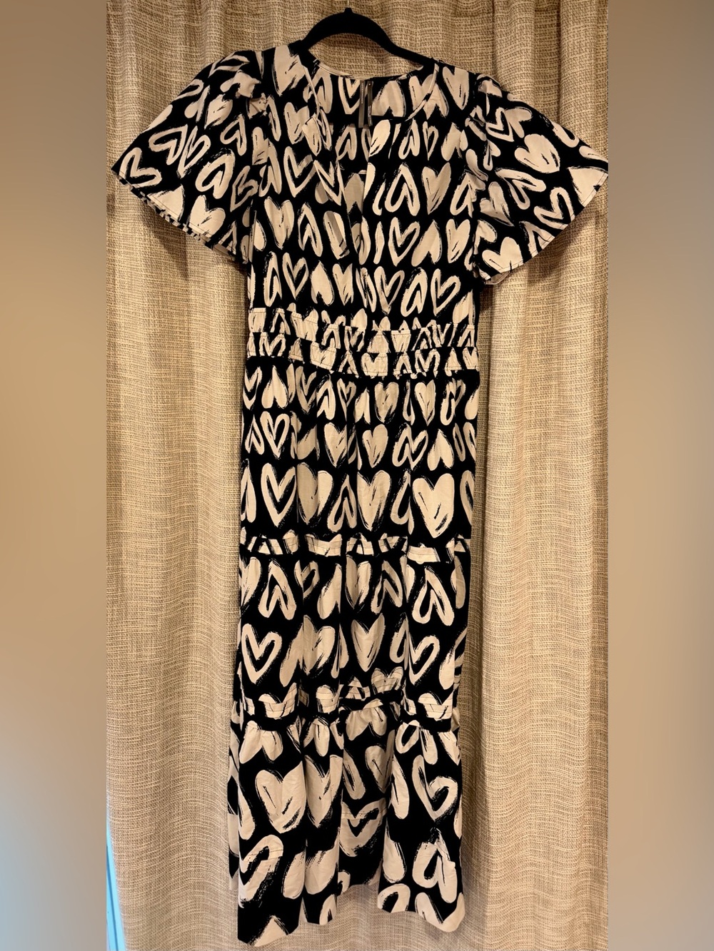 Anthropologie Black & White Heart Print Cotton Maxi Dress M